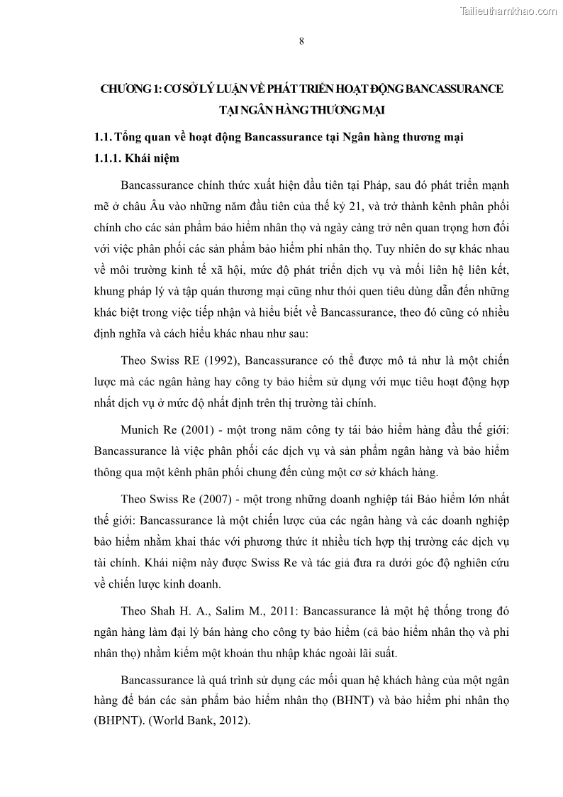 Luận văn thạc sĩ tài chính ngân hàng Phát triển hoạt động liên kết bảo hiểm - ngân hàng Bancassurance tại Ngân hàng TMCP Đại chúng Việt Nam - 2 Trang 21
