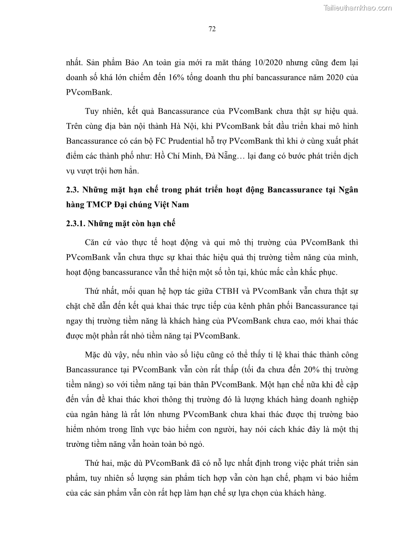 Luận văn thạc sĩ tài chính ngân hàng Phát triển hoạt động liên kết bảo hiểm - ngân hàng Bancassurance tại Ngân hàng TMCP Đại chúng Việt Nam - 8 Trang 85
