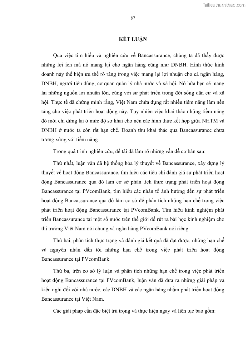 Luận văn thạc sĩ tài chính ngân hàng Phát triển hoạt động liên kết bảo hiểm - ngân hàng Bancassurance tại Ngân hàng TMCP Đại chúng Việt Nam - 9 Trang 100