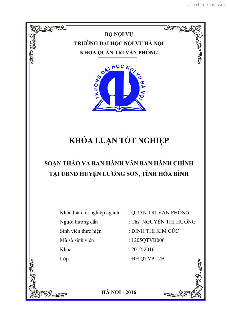 Khóa luận tốt nghiệp Soạn thảo và ban hành văn bản hành chính tại UBND huyện Lương Sơn, tỉnh Hòa Bình - 1 Trang 1