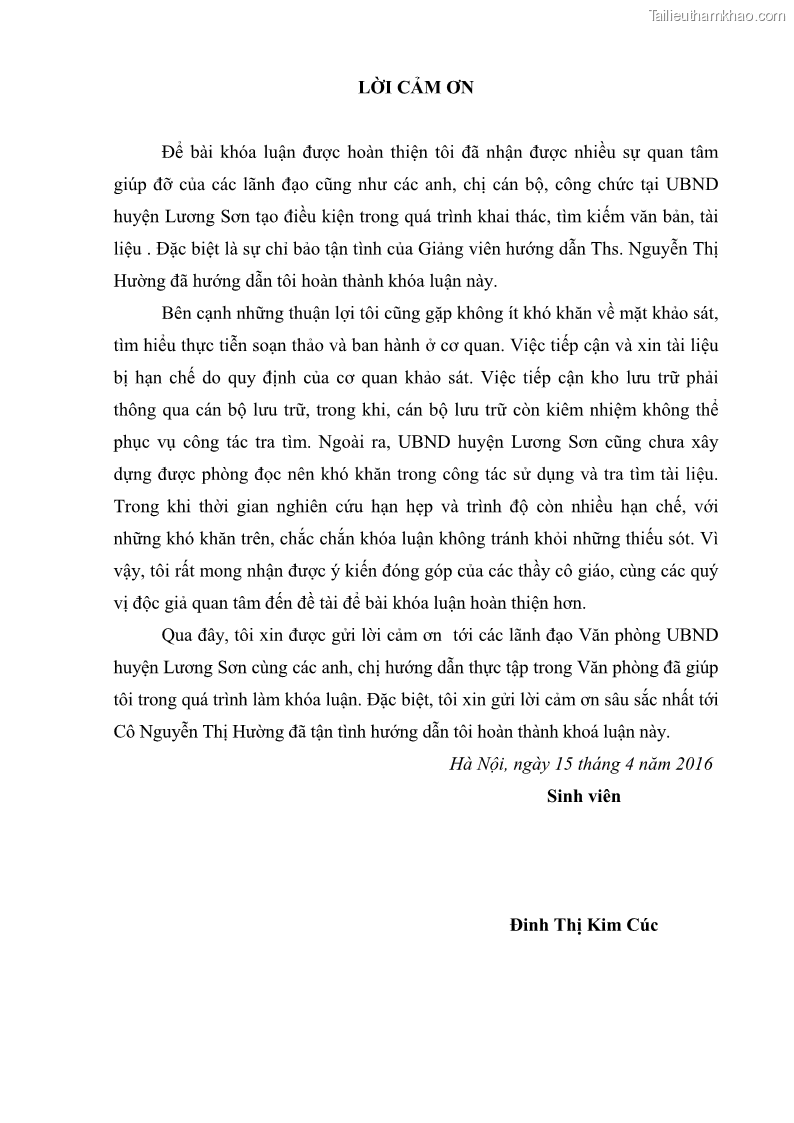 Khóa luận tốt nghiệp Soạn thảo và ban hành văn bản hành chính tại UBND huyện Lương Sơn, tỉnh Hòa Bình - 1 Trang 2