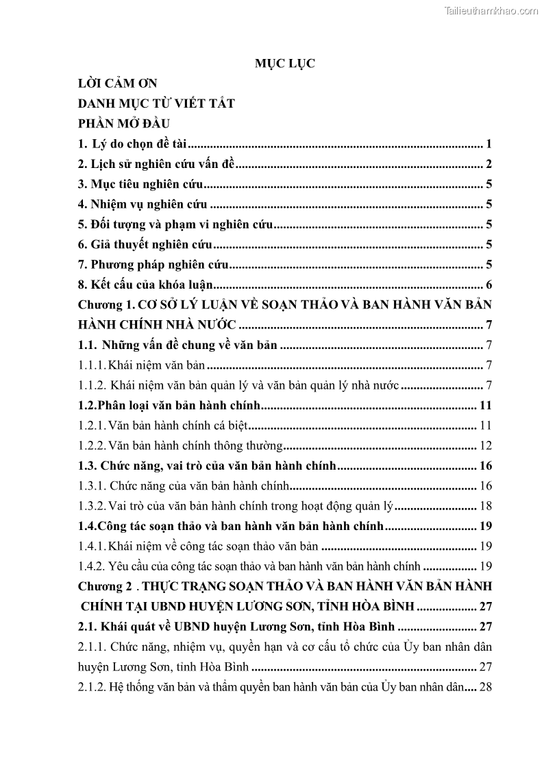 Khóa luận tốt nghiệp Soạn thảo và ban hành văn bản hành chính tại UBND huyện Lương Sơn, tỉnh Hòa Bình - 1 Trang 4