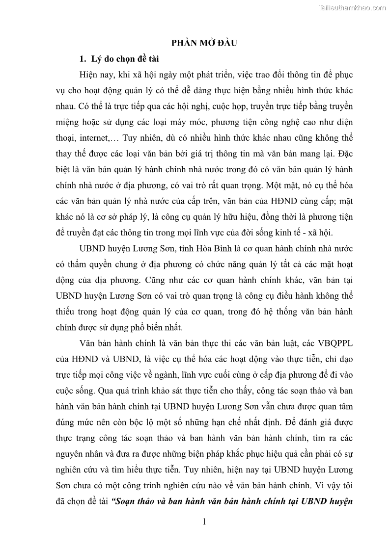 Khóa luận tốt nghiệp Soạn thảo và ban hành văn bản hành chính tại UBND huyện Lương Sơn, tỉnh Hòa Bình - 1 Trang 7