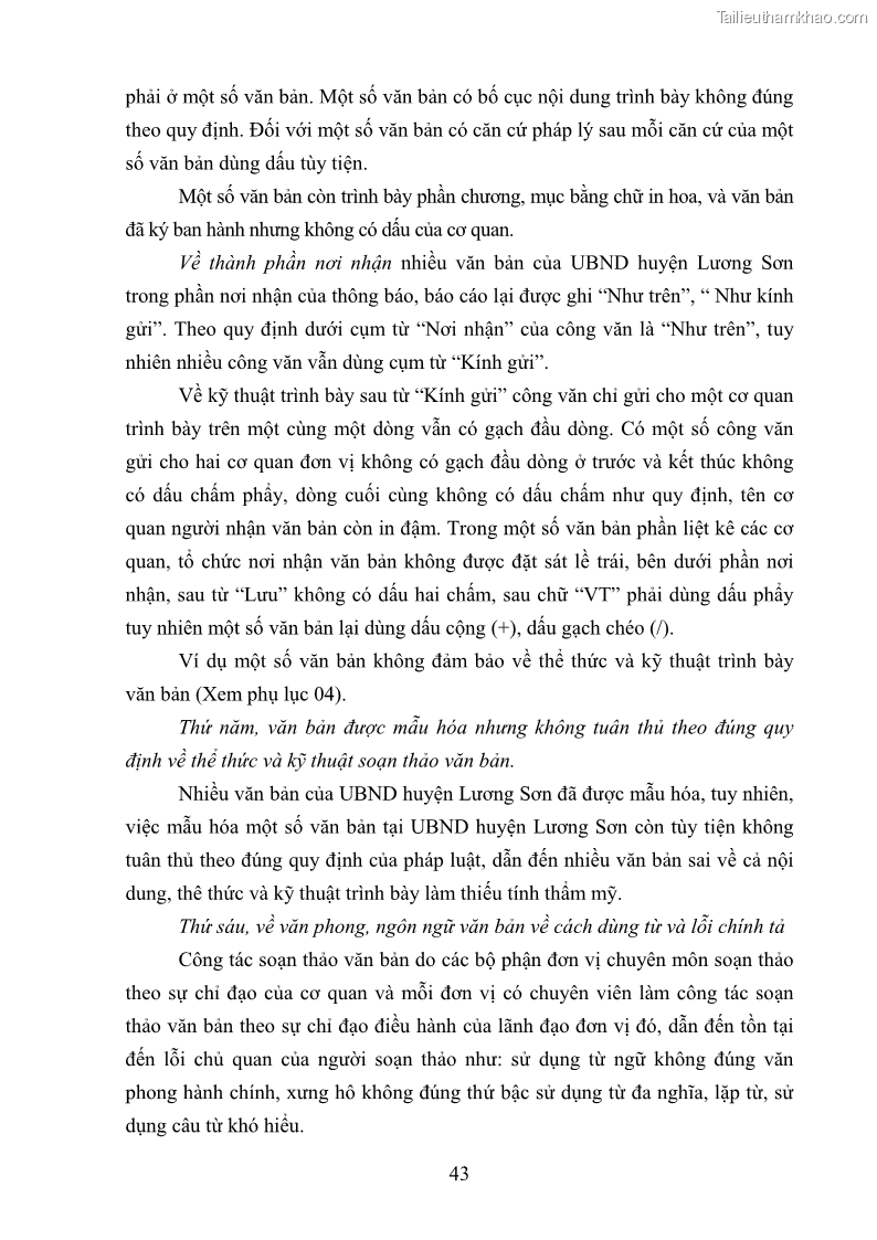 Khóa luận tốt nghiệp Soạn thảo và ban hành văn bản hành chính tại UBND huyện Lương Sơn, tỉnh Hòa Bình - 5 Trang 49