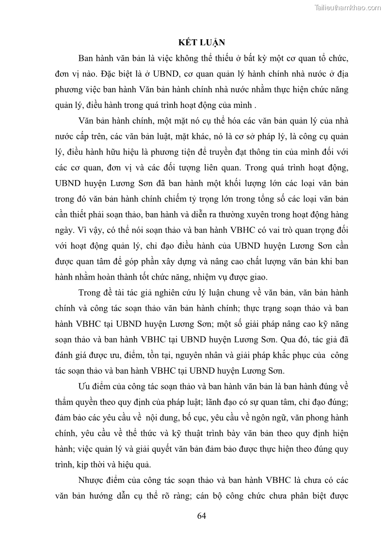 Khóa luận tốt nghiệp Soạn thảo và ban hành văn bản hành chính tại UBND huyện Lương Sơn, tỉnh Hòa Bình - 6 Trang 70
