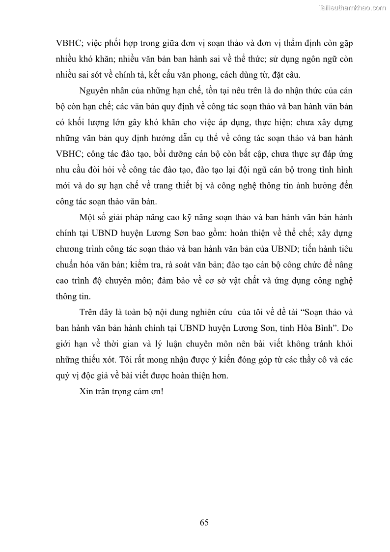 Khóa luận tốt nghiệp Soạn thảo và ban hành văn bản hành chính tại UBND huyện Lương Sơn, tỉnh Hòa Bình - 6 Trang 71