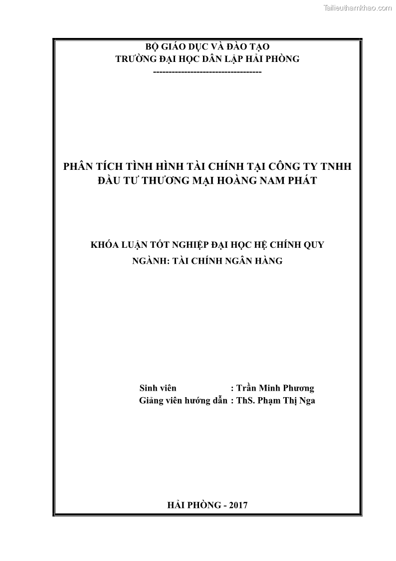 Khóa luận tốt nghiệp tài chính ngân hàng Phân tích tình hình tài chính tại Công ty TNHH Đầu tư Thương mại Hoàng Nam Phát - 1 Trang 2
