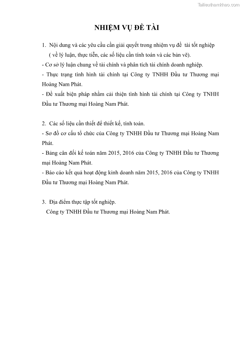 Khóa luận tốt nghiệp tài chính ngân hàng Phân tích tình hình tài chính tại Công ty TNHH Đầu tư Thương mại Hoàng Nam Phát - 1 Trang 4