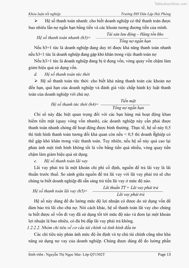 Khóa luận tốt nghiệp tài chính ngân hàng Phân tích tình hình tài chính tại Công ty Thép Đan Việt - 2 Trang 22
