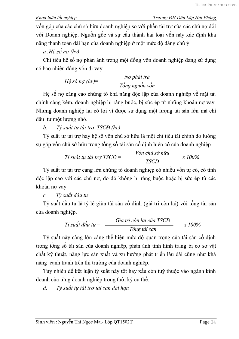 Khóa luận tốt nghiệp tài chính ngân hàng Phân tích tình hình tài chính tại Công ty Thép Đan Việt - 2 Trang 23