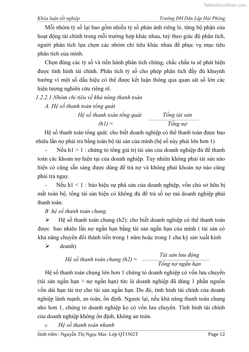 Khóa luận tốt nghiệp tài chính ngân hàng Phân tích tình hình tài chính tại Công ty Thép Đan Việt - 2 Trang 21