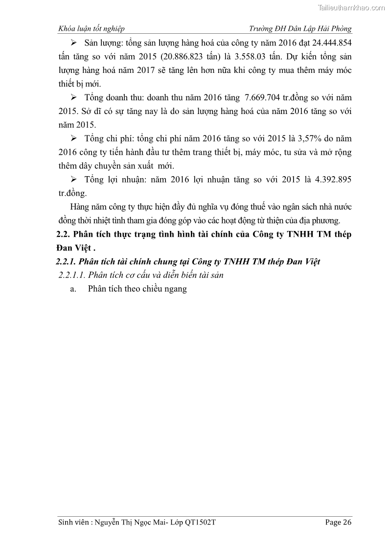 Khóa luận tốt nghiệp tài chính ngân hàng Phân tích tình hình tài chính tại Công ty Thép Đan Việt - 3 Trang 35