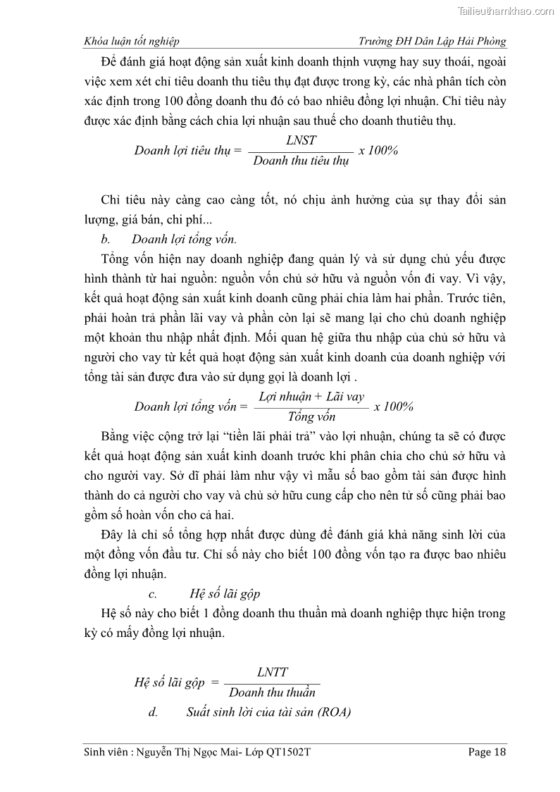 Khóa luận tốt nghiệp tài chính ngân hàng Phân tích tình hình tài chính tại Công ty Thép Đan Việt - 3 Trang 27