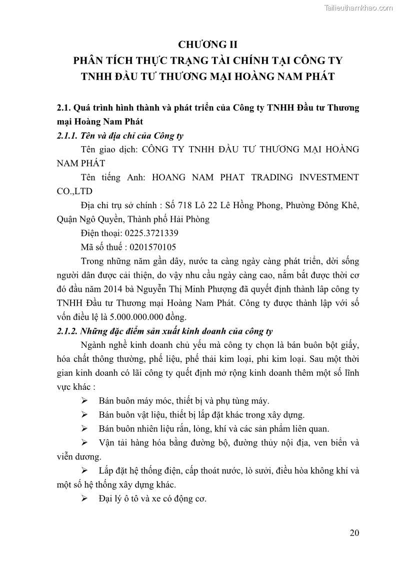 Khóa luận tốt nghiệp tài chính ngân hàng Phân tích tình hình tài chính tại Công ty TNHH Đầu tư Thương mại Hoàng Nam Phát - 3 Trang 30