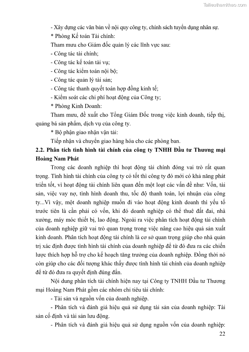 Khóa luận tốt nghiệp tài chính ngân hàng Phân tích tình hình tài chính tại Công ty TNHH Đầu tư Thương mại Hoàng Nam Phát - 3 Trang 32