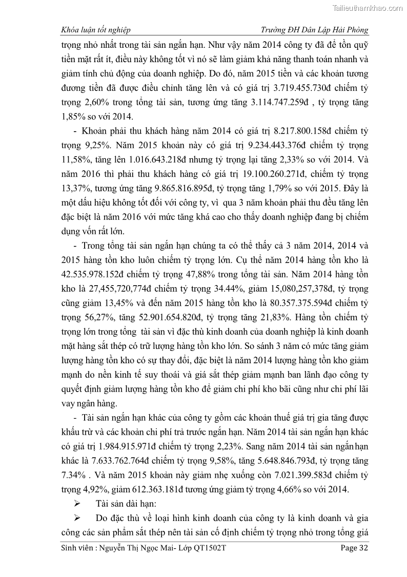 Khóa luận tốt nghiệp tài chính ngân hàng Phân tích tình hình tài chính tại Công ty Thép Đan Việt - 4 Trang 41