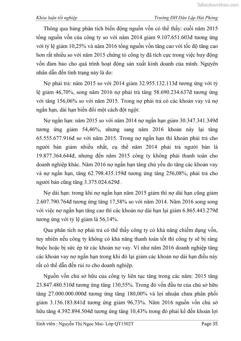 Khóa luận tốt nghiệp tài chính ngân hàng Phân tích tình hình tài chính tại Công ty Thép Đan Việt - 4 Trang 44