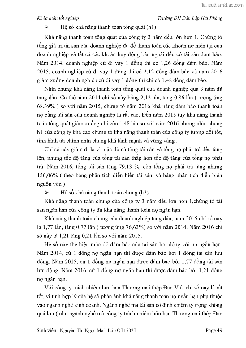 Khóa luận tốt nghiệp tài chính ngân hàng Phân tích tình hình tài chính tại Công ty Thép Đan Việt - 5 Trang 58