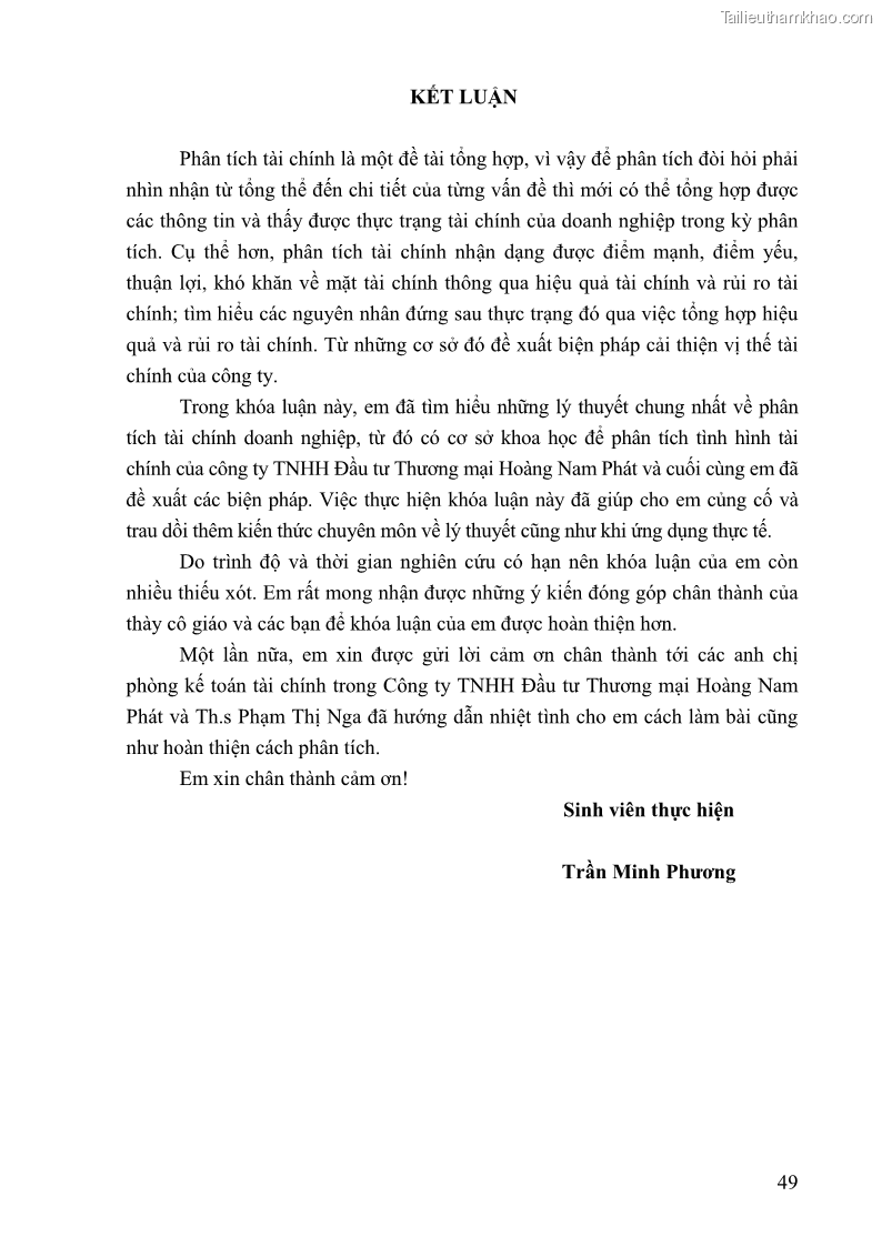 Khóa luận tốt nghiệp tài chính ngân hàng Phân tích tình hình tài chính tại Công ty TNHH Đầu tư Thương mại Hoàng Nam Phát - 5 Trang 59