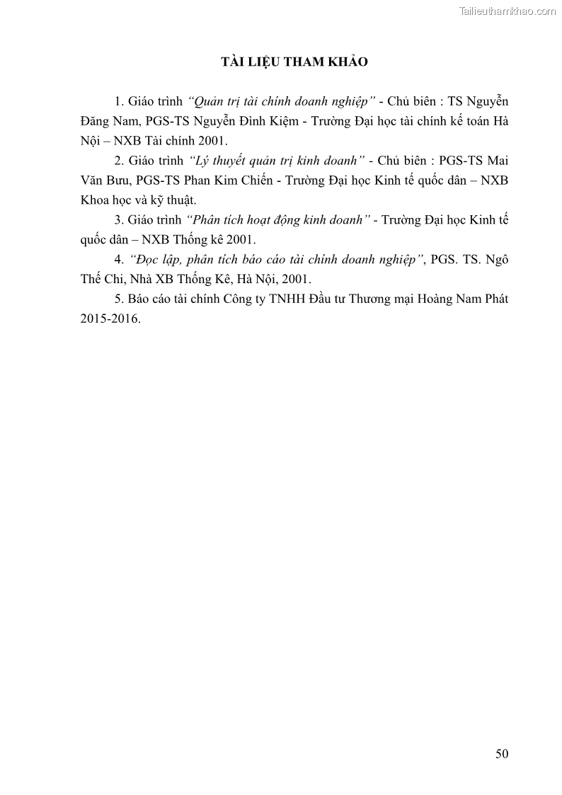 Khóa luận tốt nghiệp tài chính ngân hàng Phân tích tình hình tài chính tại Công ty TNHH Đầu tư Thương mại Hoàng Nam Phát - 5 Trang 60