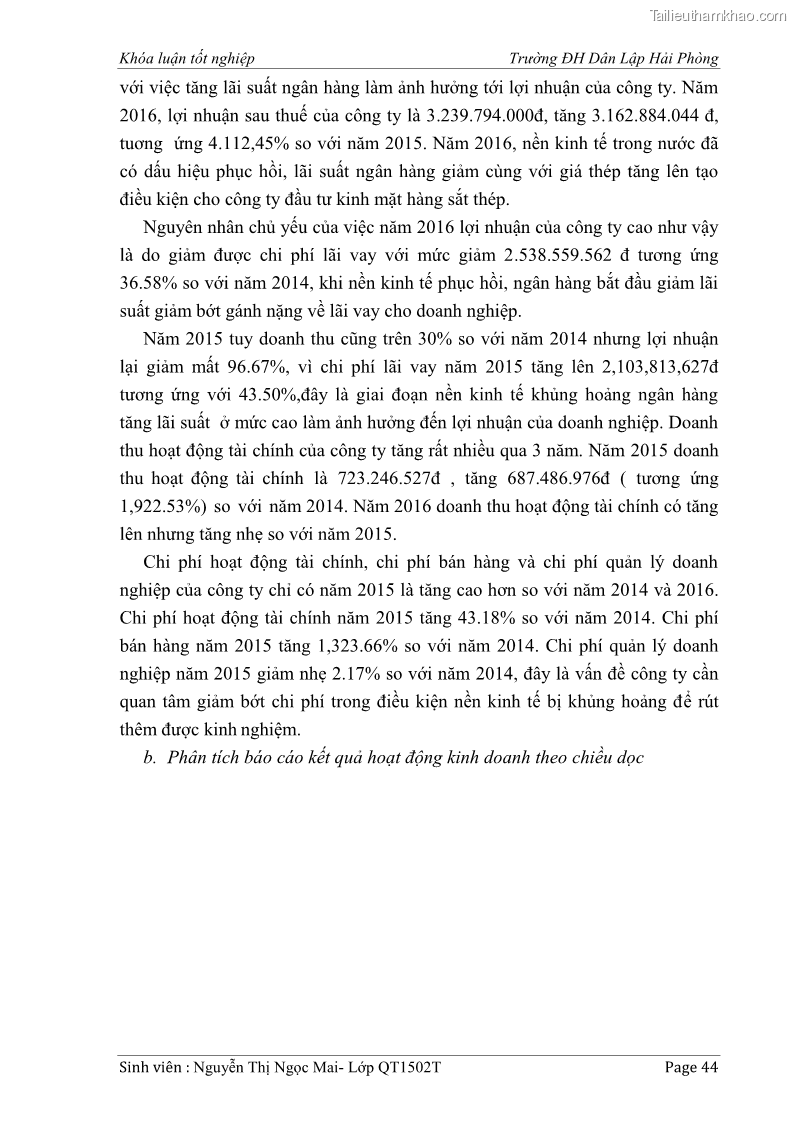 Khóa luận tốt nghiệp tài chính ngân hàng Phân tích tình hình tài chính tại Công ty Thép Đan Việt - 5 Trang 53