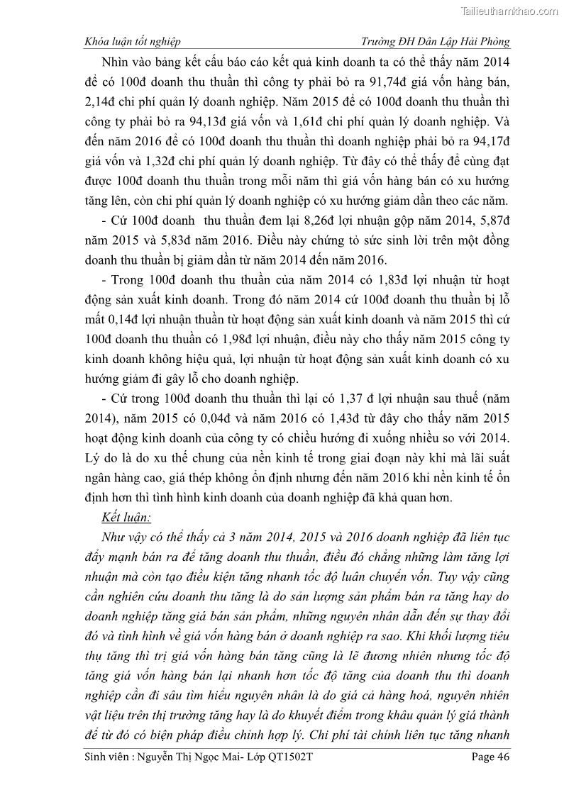 Khóa luận tốt nghiệp tài chính ngân hàng Phân tích tình hình tài chính tại Công ty Thép Đan Việt - 5 Trang 55