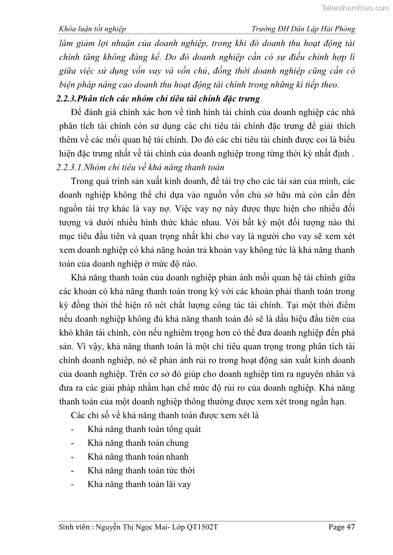Khóa luận tốt nghiệp tài chính ngân hàng Phân tích tình hình tài chính tại Công ty Thép Đan Việt - 5 Trang 56