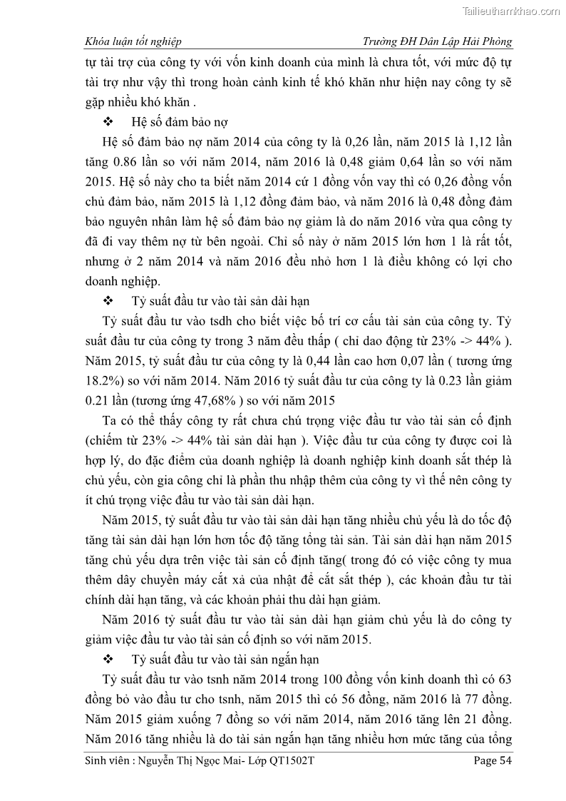 Khóa luận tốt nghiệp tài chính ngân hàng Phân tích tình hình tài chính tại Công ty Thép Đan Việt - 6 Trang 63