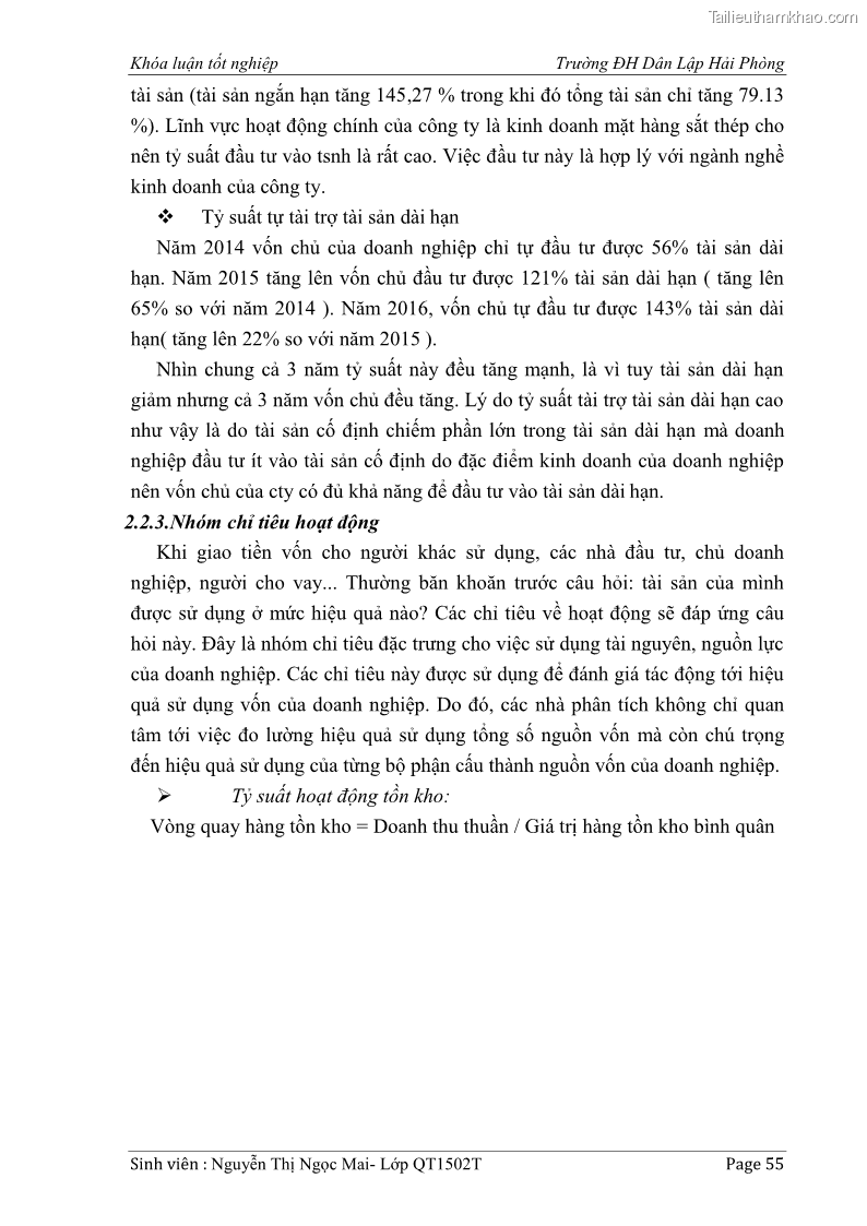 Khóa luận tốt nghiệp tài chính ngân hàng Phân tích tình hình tài chính tại Công ty Thép Đan Việt - 6 Trang 64
