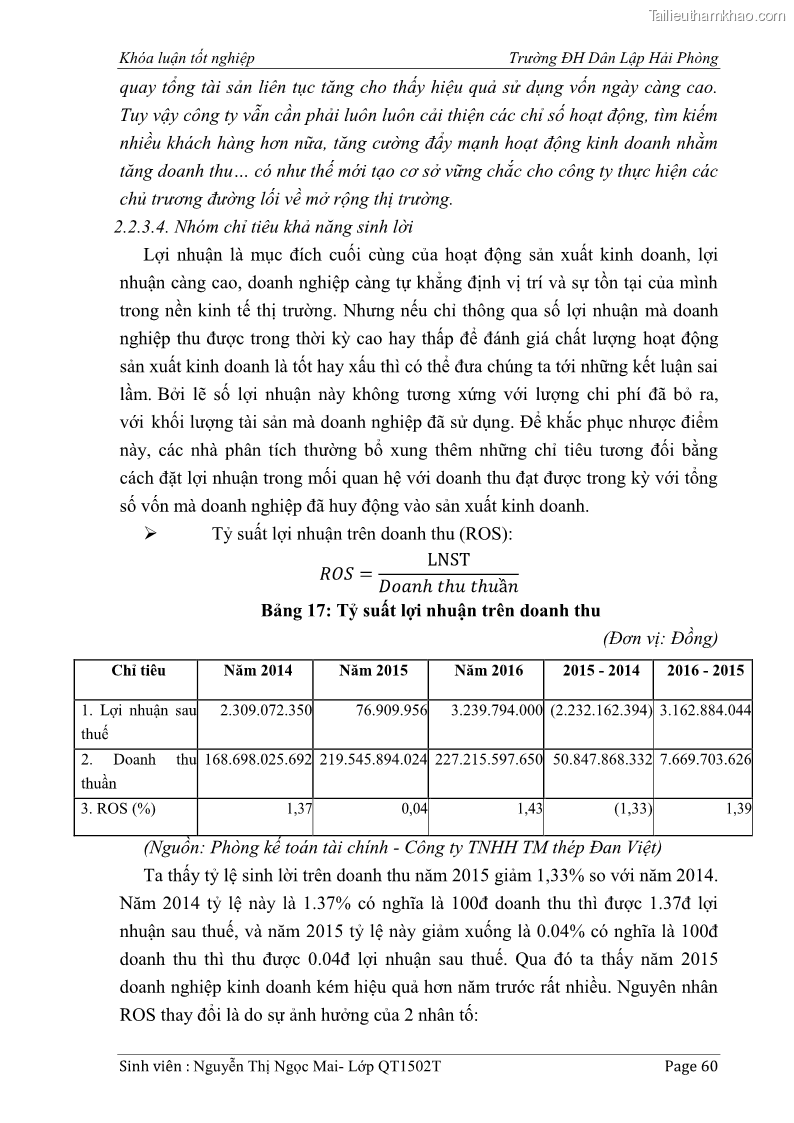 Khóa luận tốt nghiệp tài chính ngân hàng Phân tích tình hình tài chính tại Công ty Thép Đan Việt - 6 Trang 69