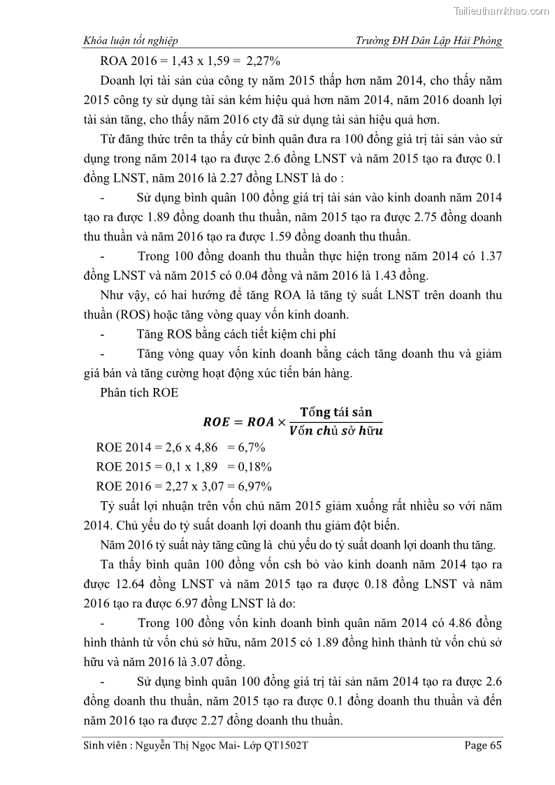 Khóa luận tốt nghiệp tài chính ngân hàng Phân tích tình hình tài chính tại Công ty Thép Đan Việt - 7 Trang 74