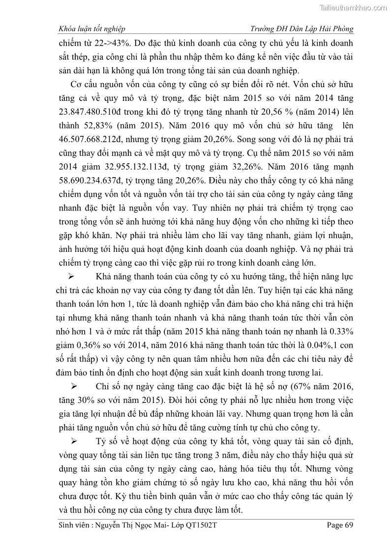 Khóa luận tốt nghiệp tài chính ngân hàng Phân tích tình hình tài chính tại Công ty Thép Đan Việt - 7 Trang 78