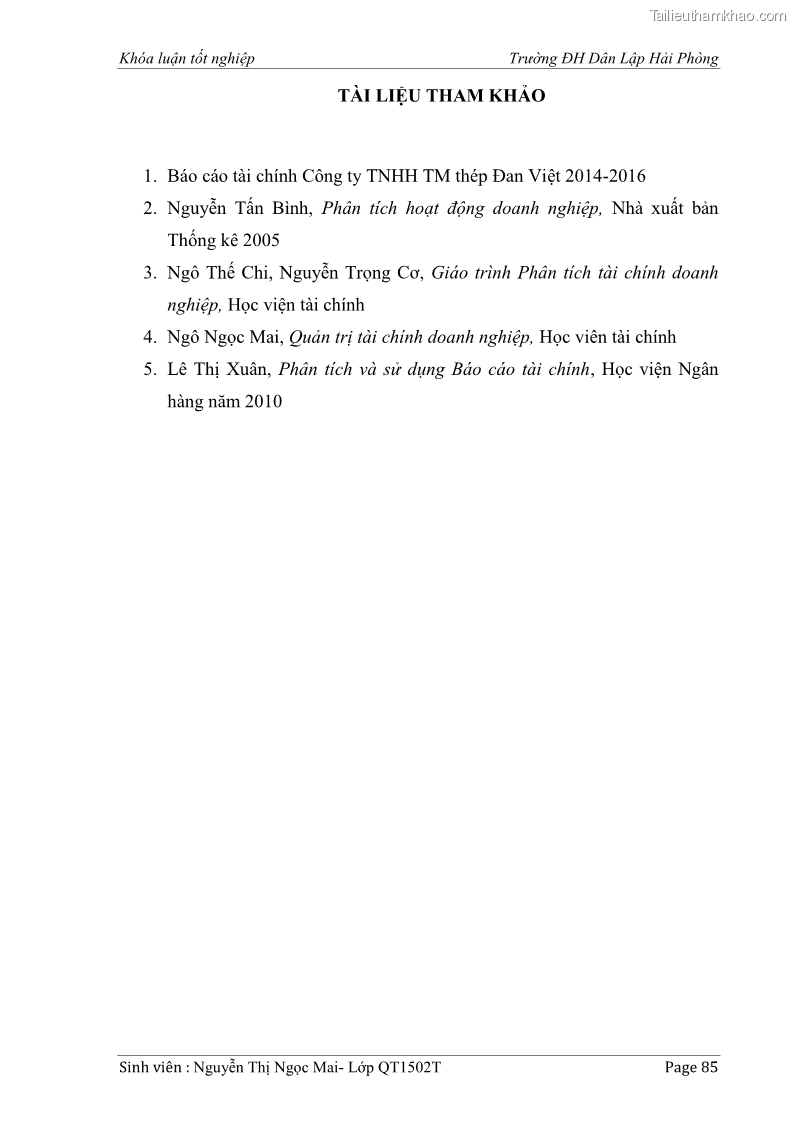 Khóa luận tốt nghiệp tài chính ngân hàng Phân tích tình hình tài chính tại Công ty Thép Đan Việt - 8 Trang 94