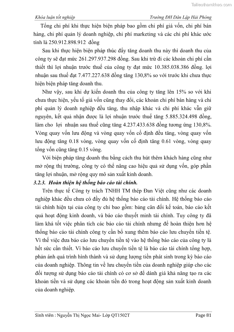 Khóa luận tốt nghiệp tài chính ngân hàng Phân tích tình hình tài chính tại Công ty Thép Đan Việt - 8 Trang 90