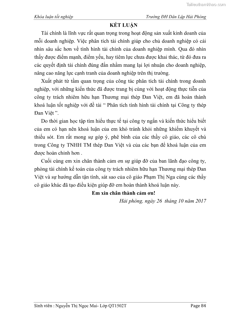 Khóa luận tốt nghiệp tài chính ngân hàng Phân tích tình hình tài chính tại Công ty Thép Đan Việt - 8 Trang 93
