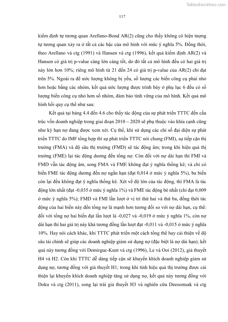Luận án tiến sĩ tài chính ngân hàng Tác động của sự phát triển thị trường tài chính đến cấu trúc vốn doanh nghiệp niêm yết trong Cộng đồng Kinh tế ASEAN - 11 Trang 130