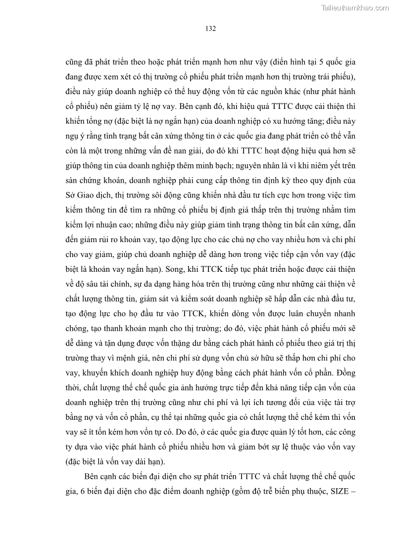 Luận án tiến sĩ tài chính ngân hàng Tác động của sự phát triển thị trường tài chính đến cấu trúc vốn doanh nghiệp niêm yết trong Cộng đồng Kinh tế ASEAN - 13 Trang 145