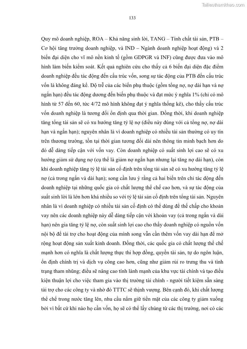 Luận án tiến sĩ tài chính ngân hàng Tác động của sự phát triển thị trường tài chính đến cấu trúc vốn doanh nghiệp niêm yết trong Cộng đồng Kinh tế ASEAN - 13 Trang 146
