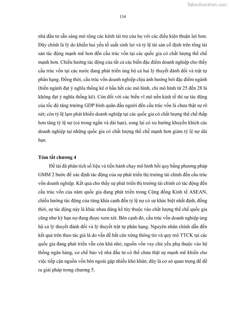 Luận án tiến sĩ tài chính ngân hàng Tác động của sự phát triển thị trường tài chính đến cấu trúc vốn doanh nghiệp niêm yết trong Cộng đồng Kinh tế ASEAN - 13 Trang 147