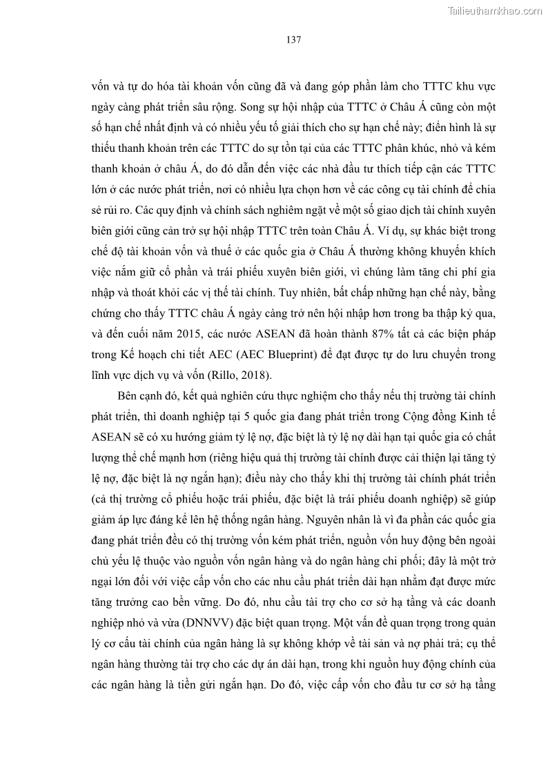 Luận án tiến sĩ tài chính ngân hàng Tác động của sự phát triển thị trường tài chính đến cấu trúc vốn doanh nghiệp niêm yết trong Cộng đồng Kinh tế ASEAN - 13 Trang 150