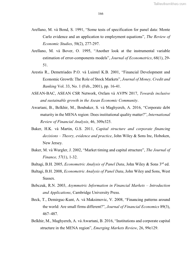 Luận án tiến sĩ tài chính ngân hàng Tác động của sự phát triển thị trường tài chính đến cấu trúc vốn doanh nghiệp niêm yết trong Cộng đồng Kinh tế ASEAN - 15 Trang 179