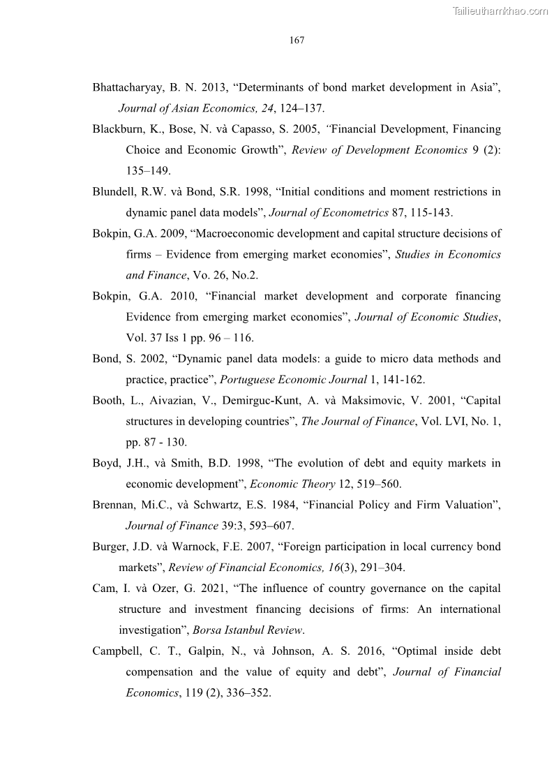 Luận án tiến sĩ tài chính ngân hàng Tác động của sự phát triển thị trường tài chính đến cấu trúc vốn doanh nghiệp niêm yết trong Cộng đồng Kinh tế ASEAN - 15 Trang 180
