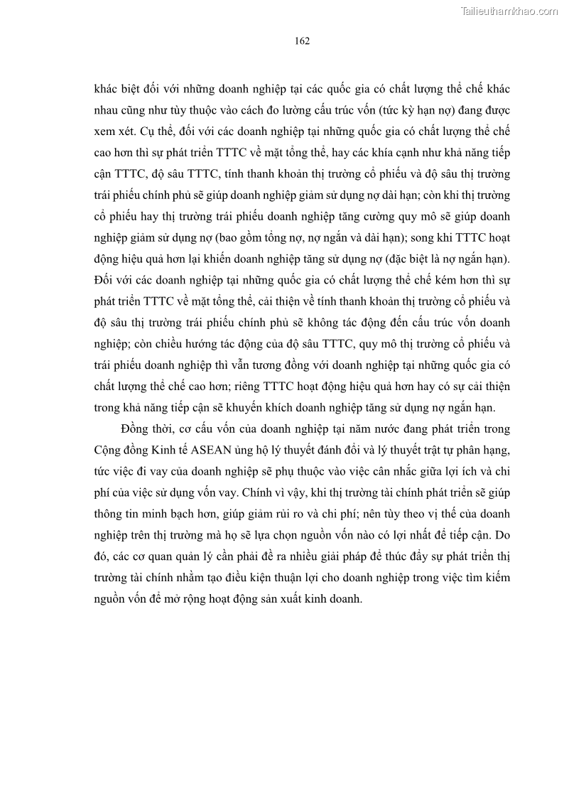 Luận án tiến sĩ tài chính ngân hàng Tác động của sự phát triển thị trường tài chính đến cấu trúc vốn doanh nghiệp niêm yết trong Cộng đồng Kinh tế ASEAN - 15 Trang 175