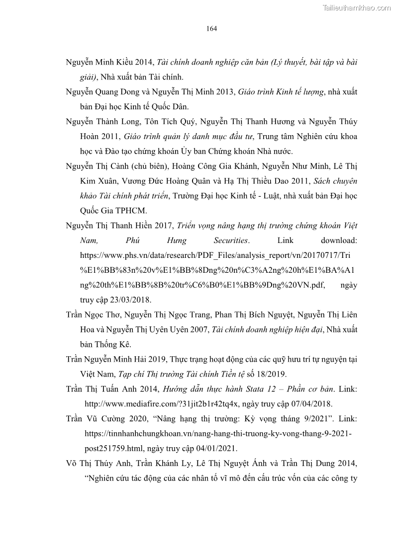 Luận án tiến sĩ tài chính ngân hàng Tác động của sự phát triển thị trường tài chính đến cấu trúc vốn doanh nghiệp niêm yết trong Cộng đồng Kinh tế ASEAN - 15 Trang 177
