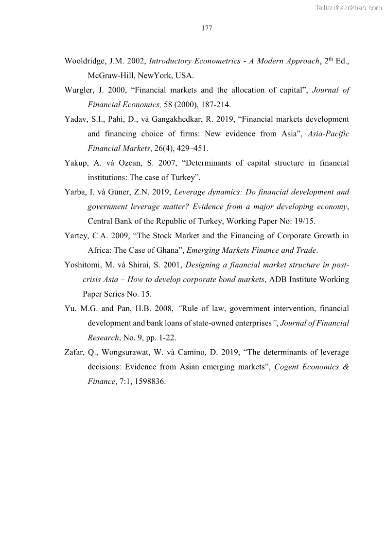 Luận án tiến sĩ tài chính ngân hàng Tác động của sự phát triển thị trường tài chính đến cấu trúc vốn doanh nghiệp niêm yết trong Cộng đồng Kinh tế ASEAN - 16 Trang 190