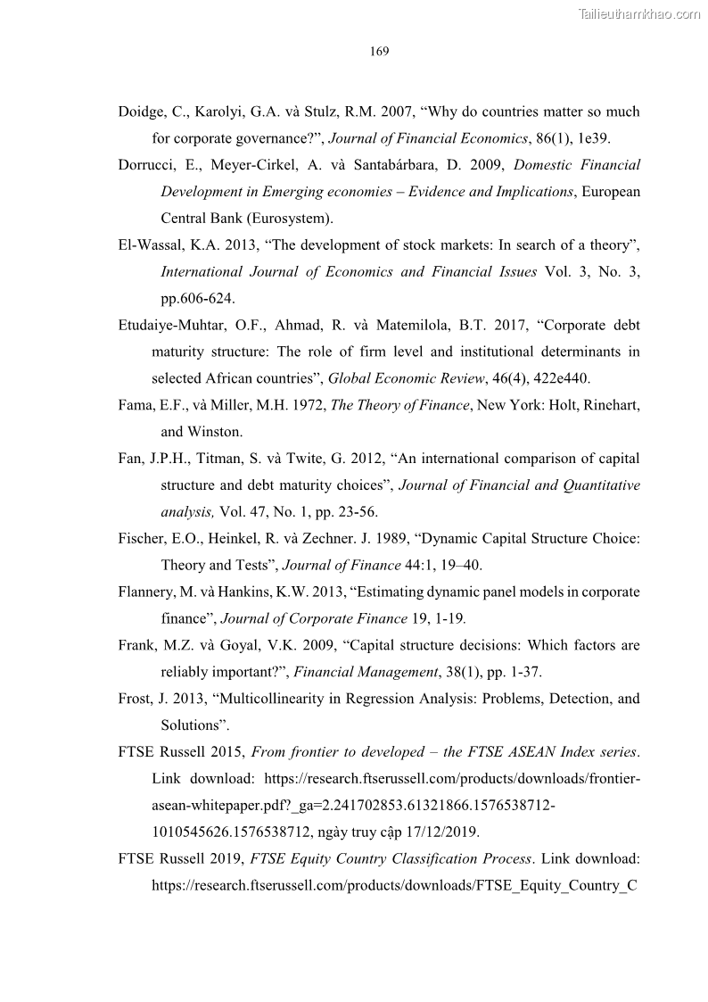 Luận án tiến sĩ tài chính ngân hàng Tác động của sự phát triển thị trường tài chính đến cấu trúc vốn doanh nghiệp niêm yết trong Cộng đồng Kinh tế ASEAN - 16 Trang 182