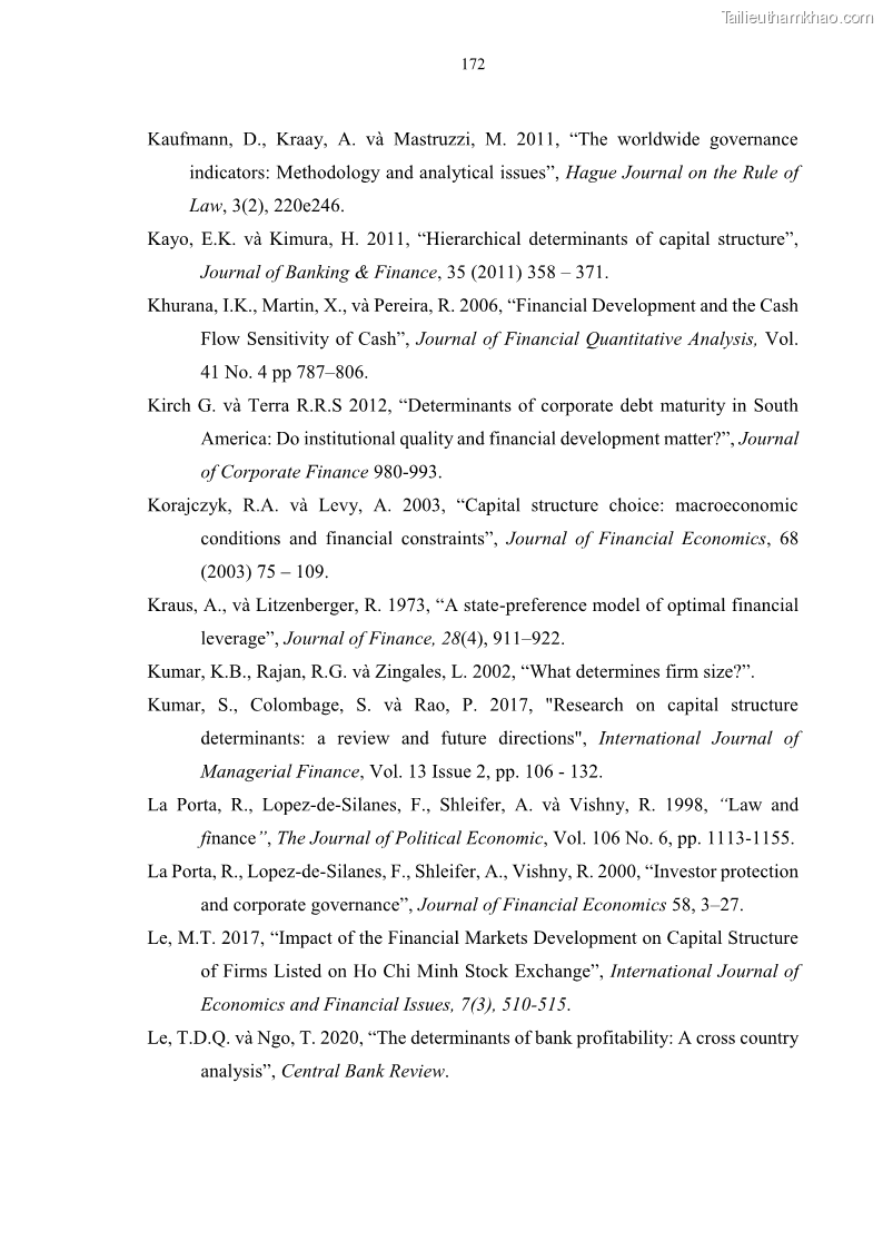 Luận án tiến sĩ tài chính ngân hàng Tác động của sự phát triển thị trường tài chính đến cấu trúc vốn doanh nghiệp niêm yết trong Cộng đồng Kinh tế ASEAN - 16 Trang 185
