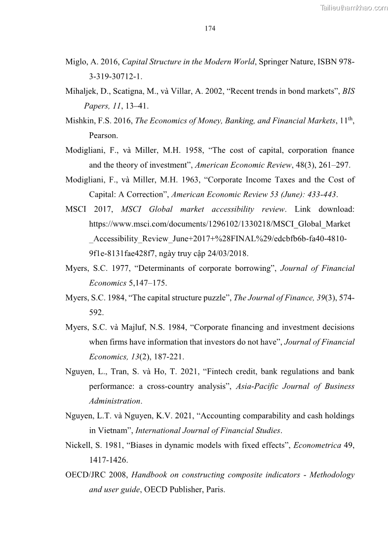 Luận án tiến sĩ tài chính ngân hàng Tác động của sự phát triển thị trường tài chính đến cấu trúc vốn doanh nghiệp niêm yết trong Cộng đồng Kinh tế ASEAN - 16 Trang 187