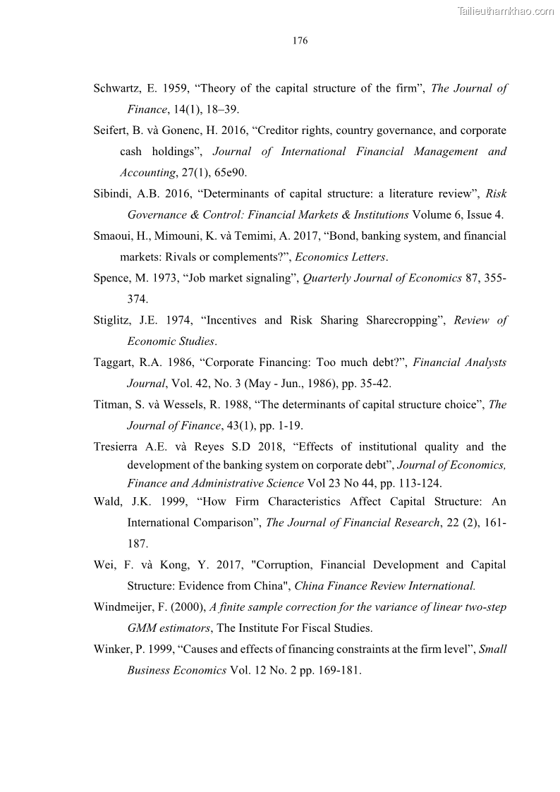 Luận án tiến sĩ tài chính ngân hàng Tác động của sự phát triển thị trường tài chính đến cấu trúc vốn doanh nghiệp niêm yết trong Cộng đồng Kinh tế ASEAN - 16 Trang 189