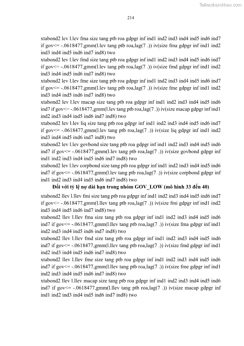 Luận án tiến sĩ tài chính ngân hàng Tác động của sự phát triển thị trường tài chính đến cấu trúc vốn doanh nghiệp niêm yết trong Cộng đồng Kinh tế ASEAN - 19 Trang 227